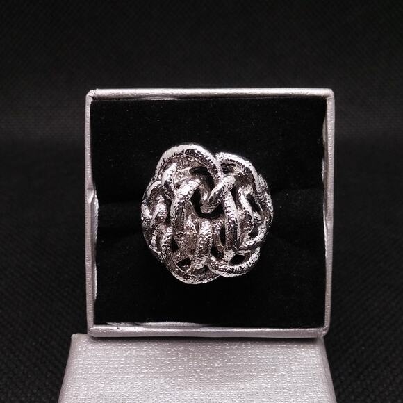 Sterling Silver Brutalist Style Ring Unisex Vintage 70's Brushed Knotted Design - Picture 1 of 14